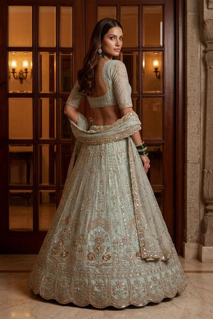 Blue Sequin with Floral Embroidered Net Lehenga (ACA6853)