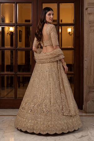 Gold Sequin with Floral Embroidered Net Lehenga (ACA6855)