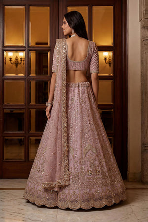 Lavender Sequin with Floral Embroidered Net Lehenga (ACA6856)