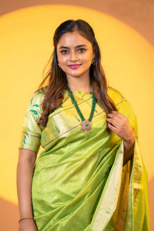 Mehendi Woven Silk Saree (ACA6858)