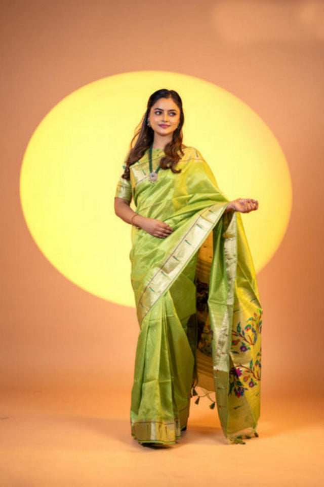 Mehendi Woven Silk Saree (ACA6858)