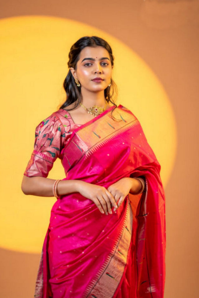 Pink Woven Silk Saree (ACA6859)