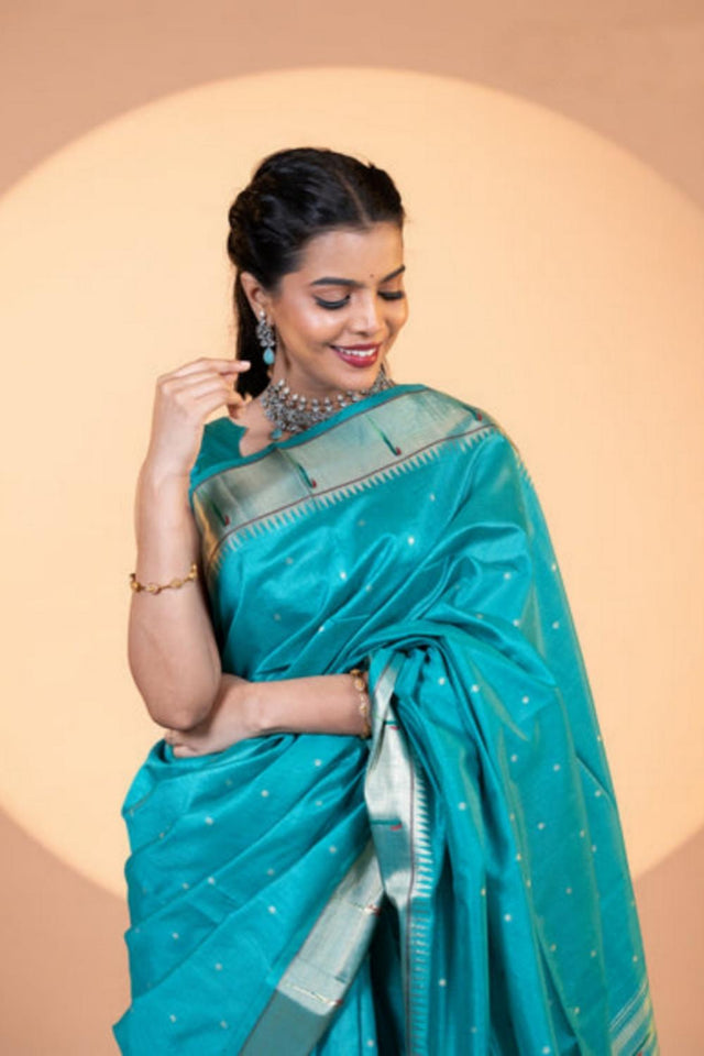 Turquoise Woven Silk Saree (ACA6860)