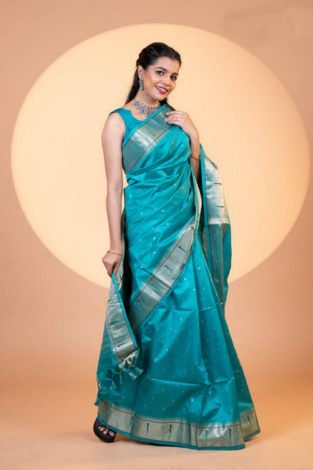 Turquoise Woven Silk Saree (ACA6860)