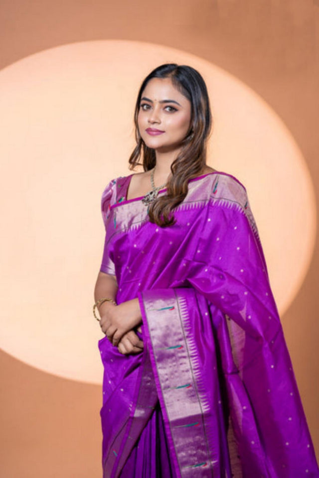 Wine Woven Silk Saree (ACA6862)