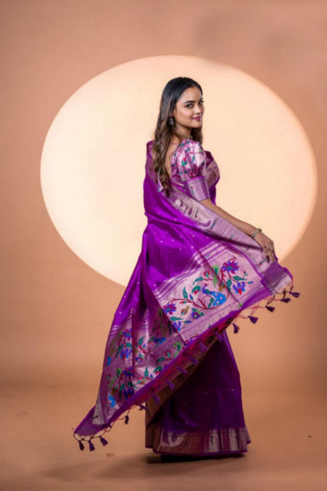Wine Woven Silk Saree (ACA6862)