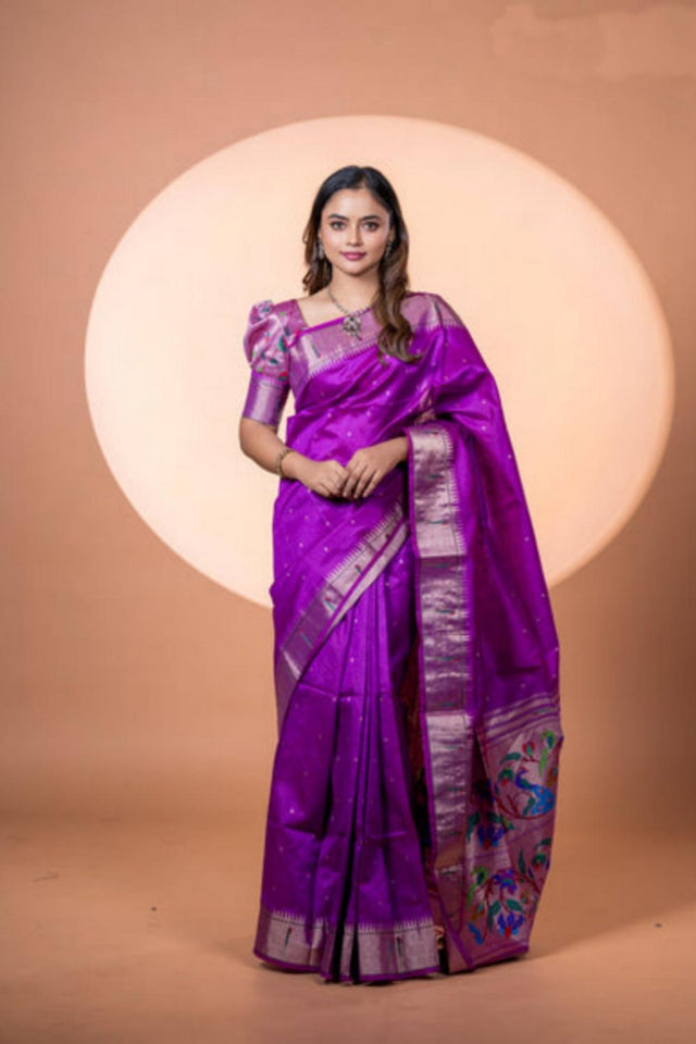 Wine Woven Silk Saree (ACA6862)
