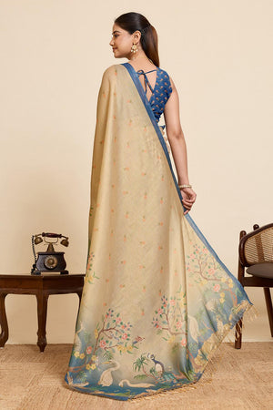 Beige Woven Linen Saree (ACA6871)