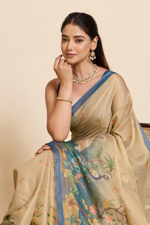 Beige Woven Linen Saree (ACA6871)