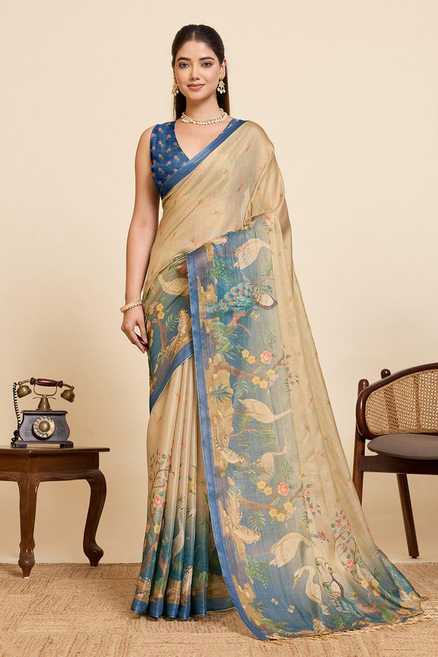 Beige Woven Linen Saree (ACA6871)