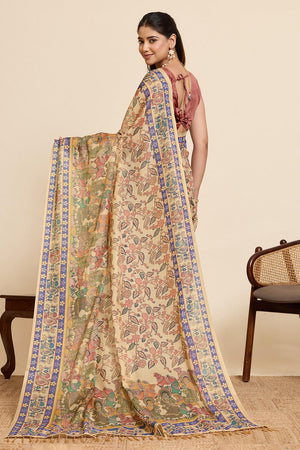Beige Woven Linen Saree (ACA6872)