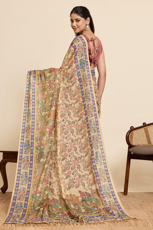 Beige Woven Linen Saree (ACA6872)