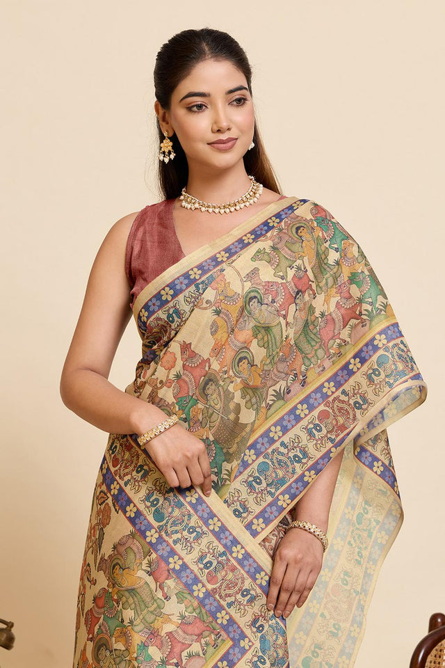 Beige Woven Linen Saree (ACA6872)