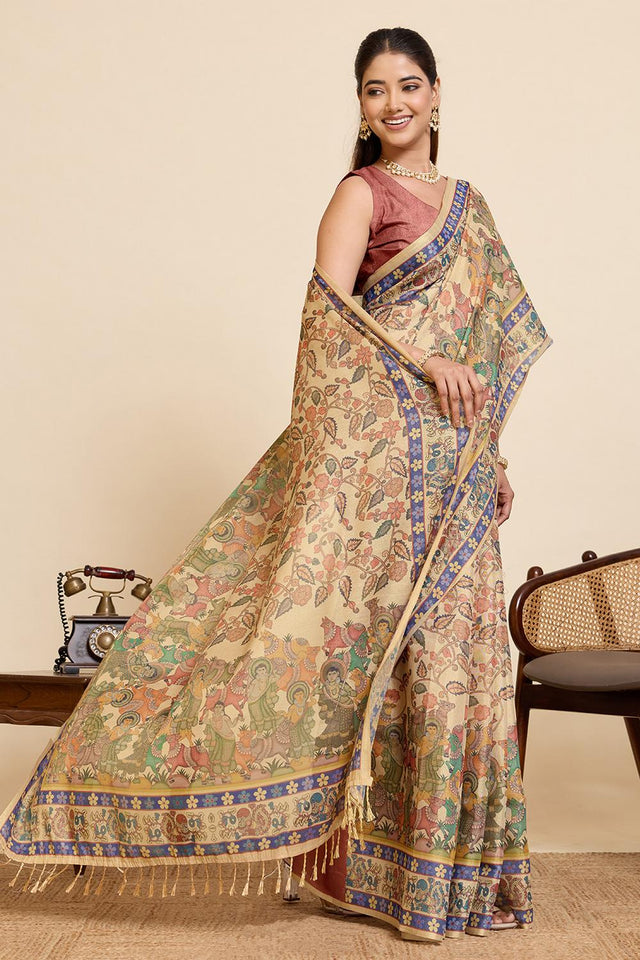 Beige Woven Linen Saree (ACA6872)