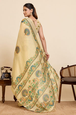 Beige Woven Linen Saree (ACA6873)
