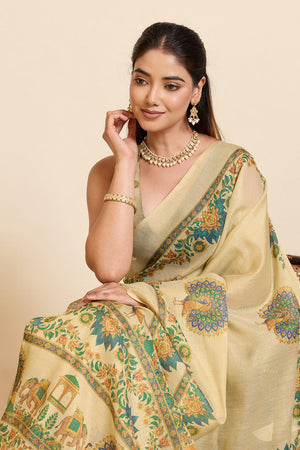 Beige Woven Linen Saree (ACA6873)