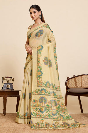 Beige Woven Linen Saree (ACA6873)