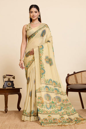 Beige Woven Linen Saree (ACA6873)