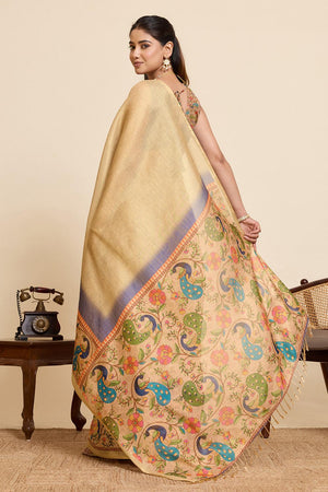 Beige Woven Linen Saree (ACA6874)