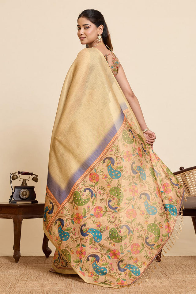 Beige Woven Linen Saree (ACA6874)