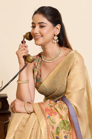 Beige Woven Linen Saree (ACA6874)