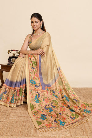 Beige Woven Linen Saree (ACA6874)