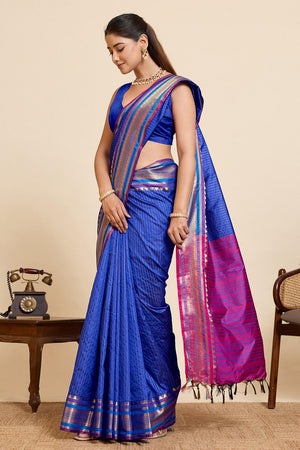 Blue Woven Silk Saree (ACA6875)