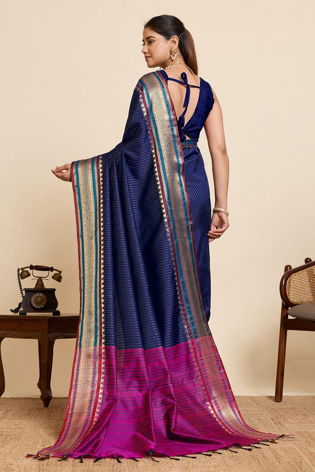 Navy Blue Woven Silk Saree (ACA6876)
