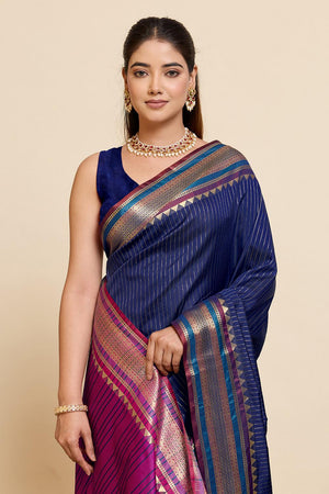 Navy Blue Woven Silk Saree (ACA6876)
