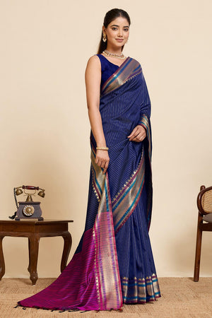 Navy Blue Woven Silk Saree (ACA6876)