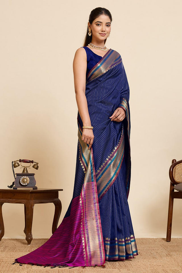 Navy Blue Woven Silk Saree (ACA6876)