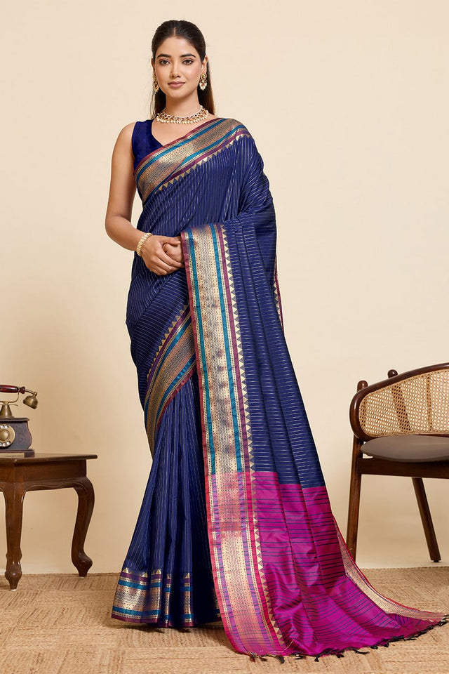 Navy Blue Woven Silk Saree (ACA6876)