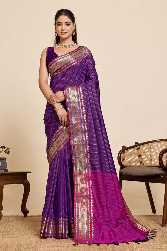 Violet Woven Silk Saree (ACA6879)