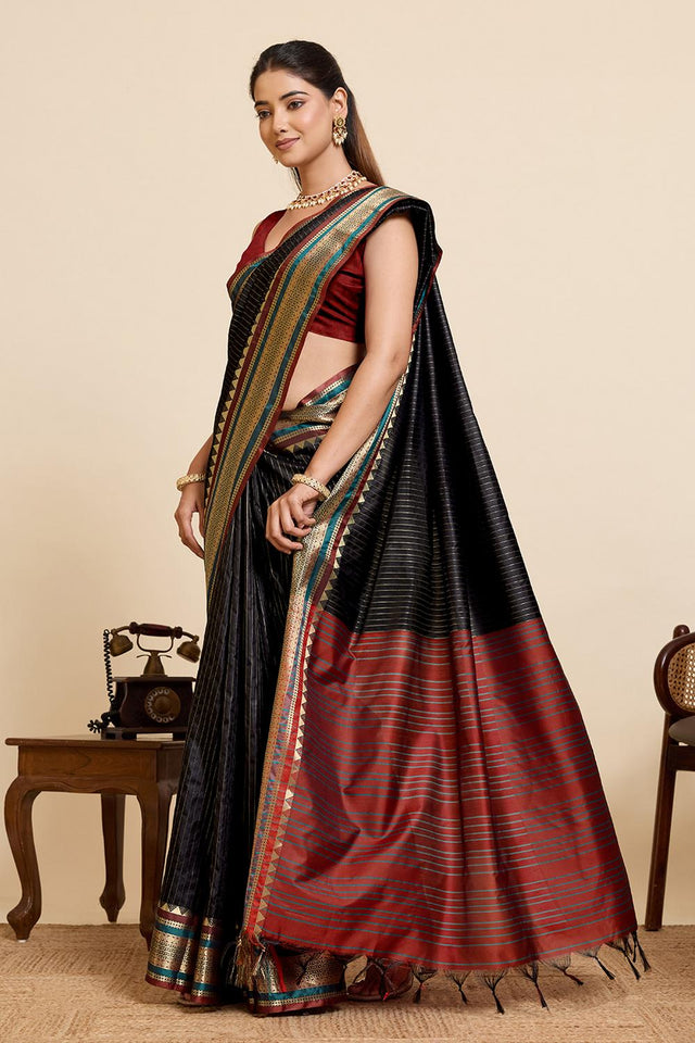 Black Woven Silk Saree (ACA6880)