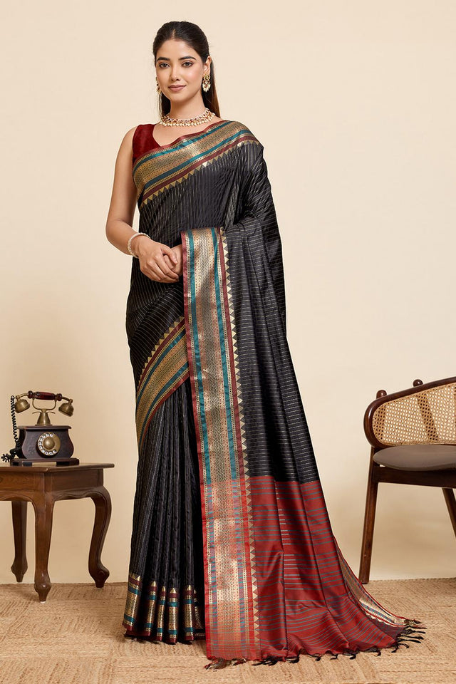 Black Woven Silk Saree (ACA6880)
