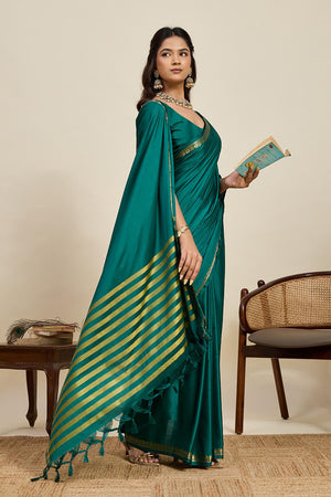Turquoise Woven Soft Silk Saree (ACA6881)
