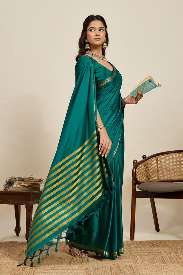 Turquoise Woven Soft Silk Saree (ACA6881)