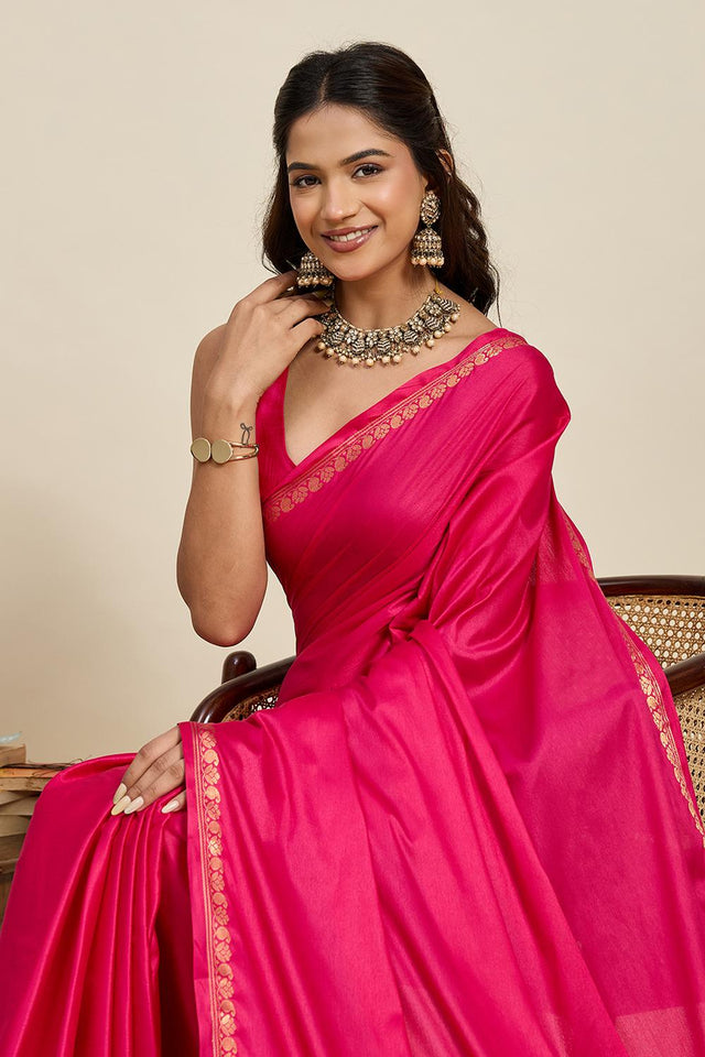 Pink Woven Soft Silk Saree (ACA6882)