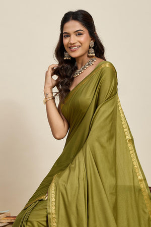 Mehendi Woven Soft Silk Saree (ACA6884)