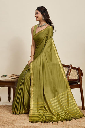 Mehendi Woven Soft Silk Saree (ACA6884)