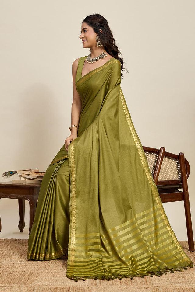 Mehendi Woven Soft Silk Saree (ACA6884)