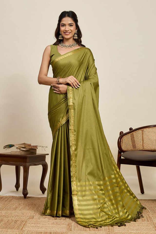 Mehendi Woven Soft Silk Saree (ACA6884)