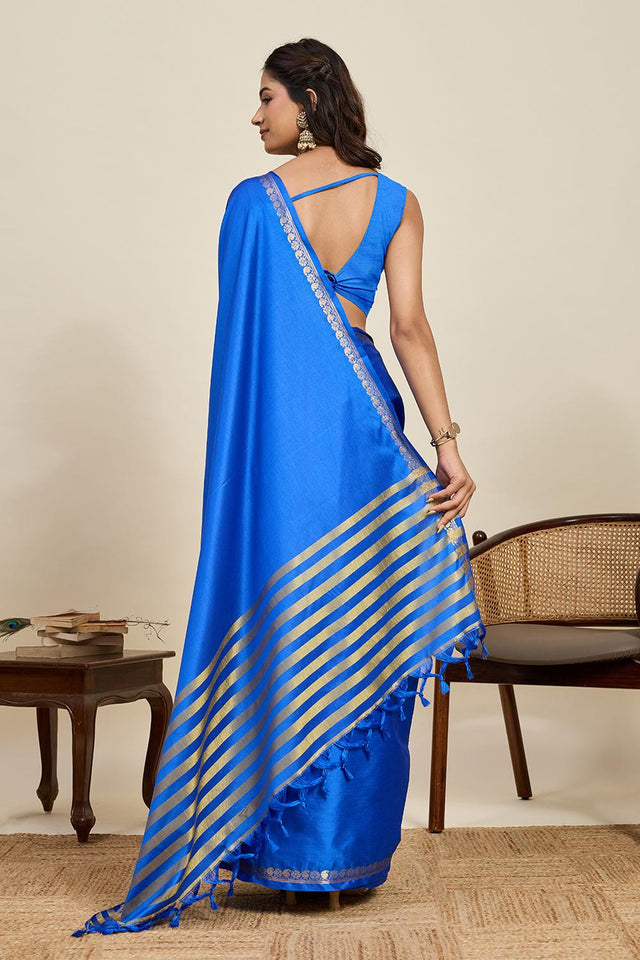 Turquoise Woven Soft Silk Saree (ACA6885)