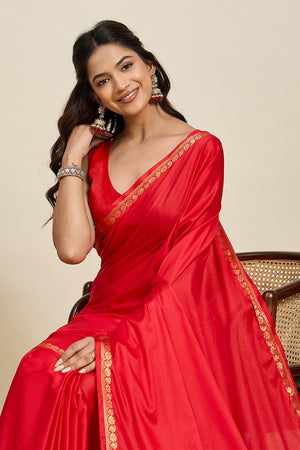 Red Woven Soft Silk Saree (ACA6886)
