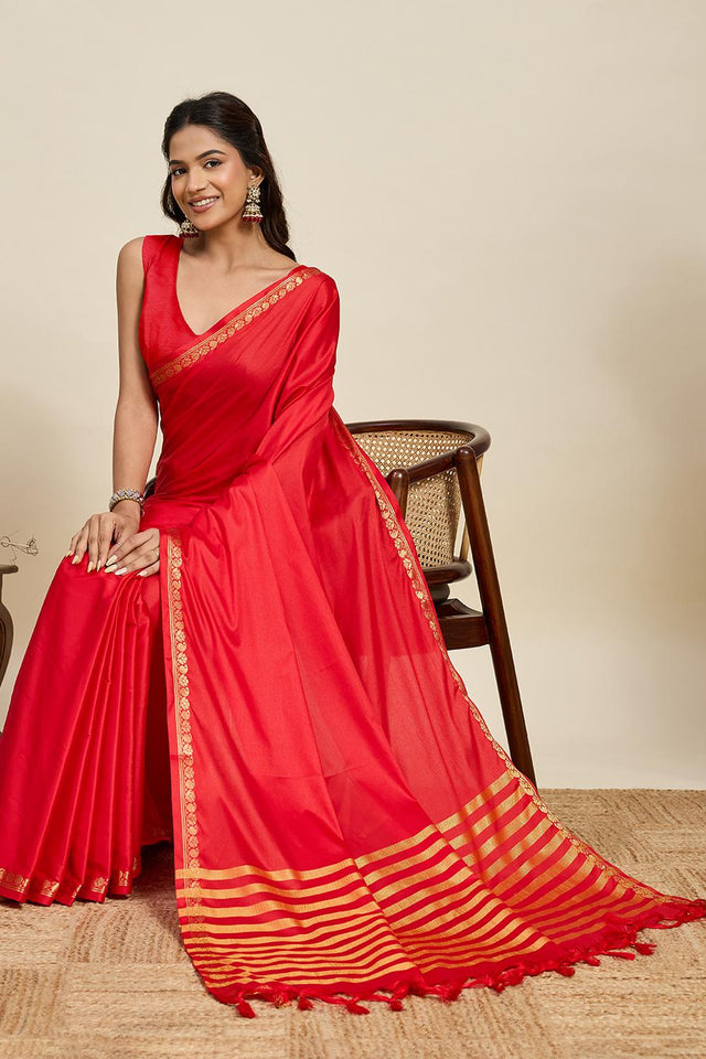 Red Woven Soft Silk Saree (ACA6886)