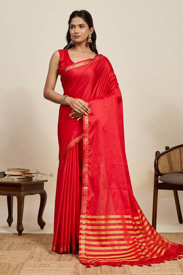 Red Woven Soft Silk Saree (ACA6886)