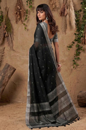 Black Woven Linen Saree (ACA6894)