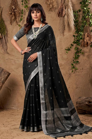 Black Woven Linen Saree (ACA6894)