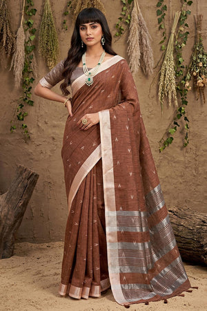 Brown Woven Linen Saree (ACA6895)