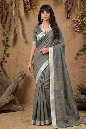 Grey Woven Linen Saree (ACA6896)